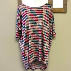LulaRoe Irma Striped High Low Tunic Short Sleeve High Low Scoop-neck Shirt-Lg
